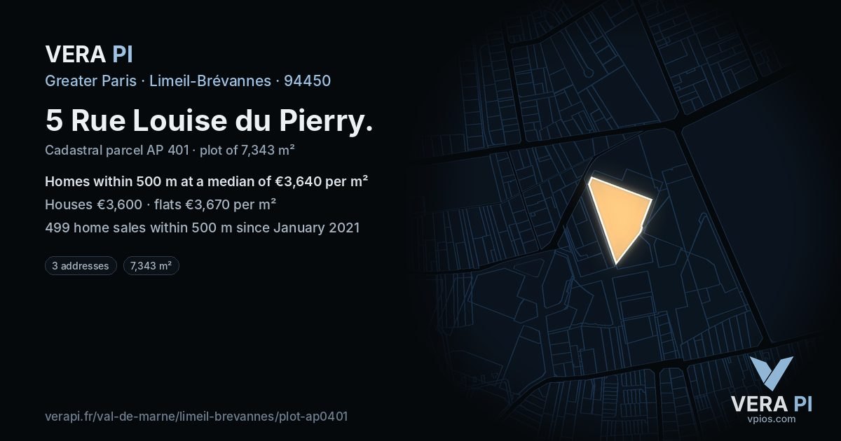 5 Rue Louise du Pierry, Limeil-Brévannes at night – the plot lit, the parcels around coloured by the prices near them