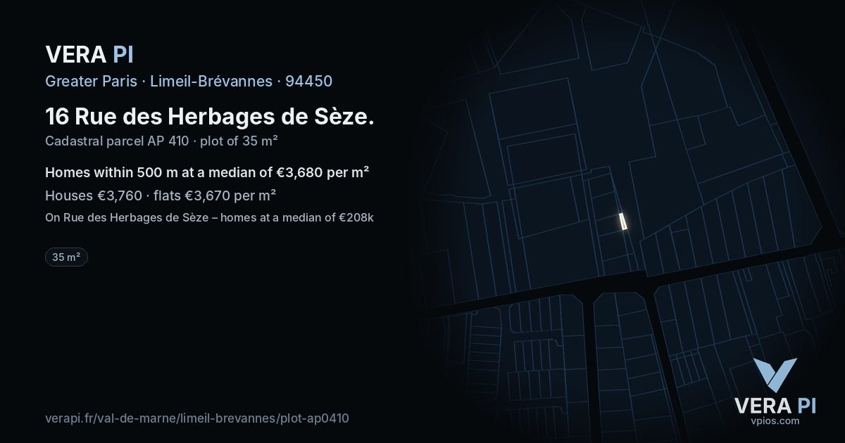16 Rue des Herbages de Sèze, Limeil-Brévannes at night – the plot lit, the parcels around coloured by the prices near them