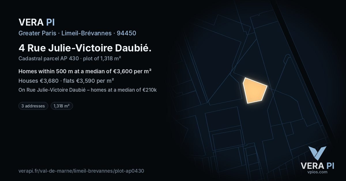 4 Rue Julie-Victoire Daubié, Limeil-Brévannes at night – the plot lit, the parcels around coloured by the prices near them