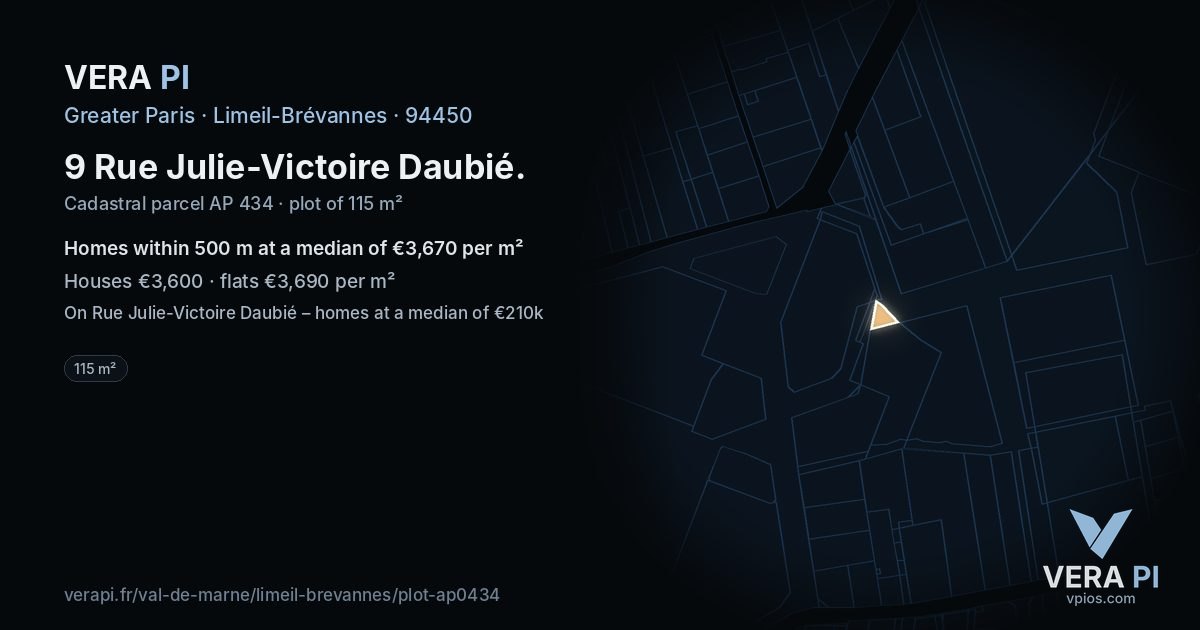 9 Rue Julie-Victoire Daubié, Limeil-Brévannes at night – the plot lit, the parcels around coloured by the prices near them