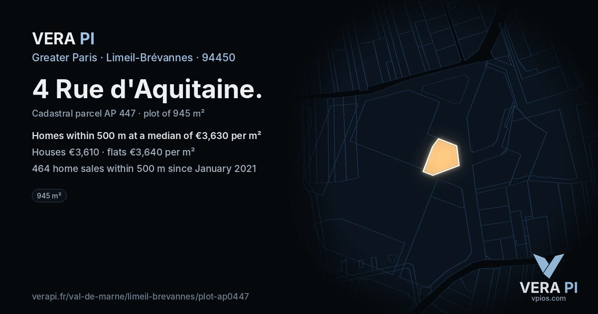 4 Rue d'Aquitaine, Limeil-Brévannes at night – the plot lit, the parcels around coloured by the prices near them
