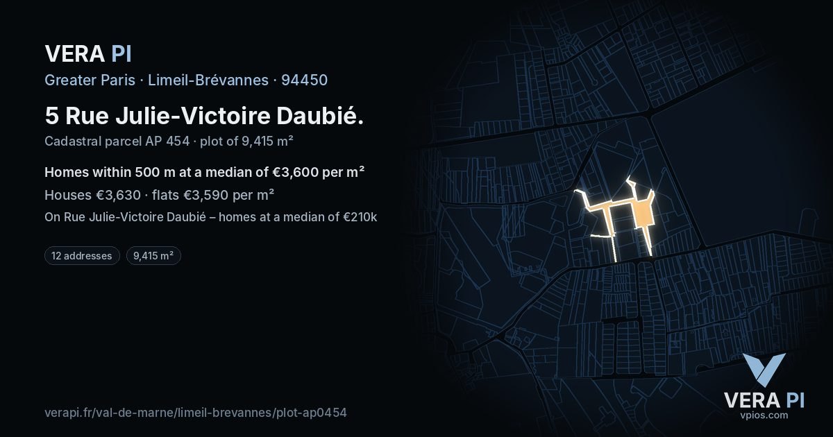 5 Rue Julie-Victoire Daubié, Limeil-Brévannes at night – the plot lit, the parcels around coloured by the prices near them