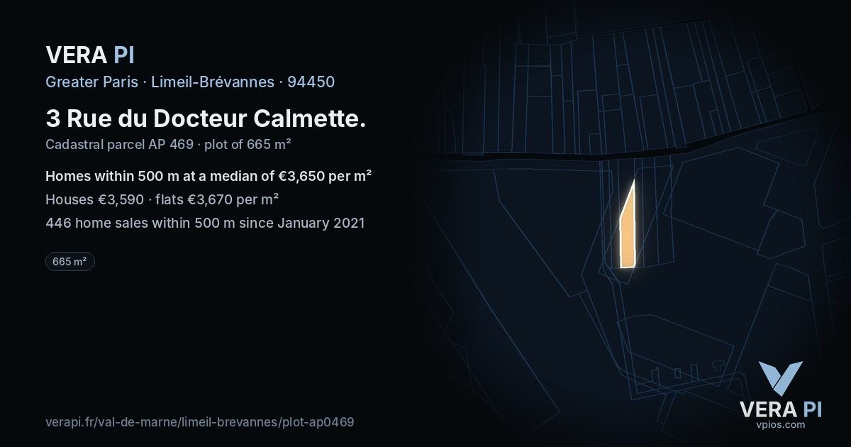 3 Rue du Docteur Calmette, Limeil-Brévannes at night – the plot lit, the parcels around coloured by the prices near them