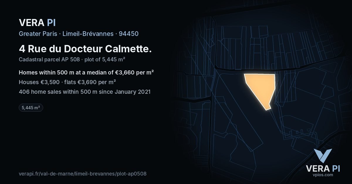 4 Rue du Docteur Calmette, Limeil-Brévannes at night – the plot lit, the parcels around coloured by the prices near them