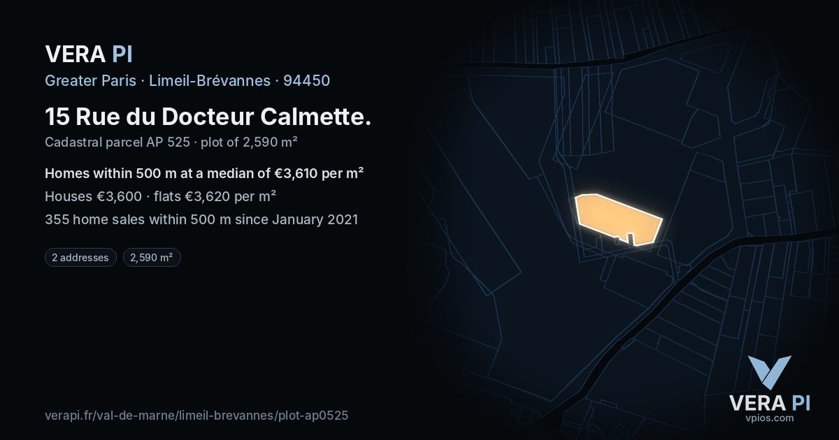 15 Rue du Docteur Calmette, Limeil-Brévannes at night – the plot lit, the parcels around coloured by the prices near them