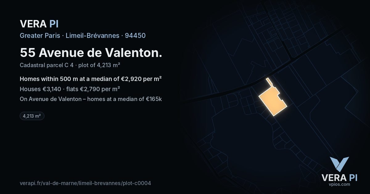 55 Avenue de Valenton, Limeil-Brévannes at night – the plot lit, the parcels around coloured by the prices near them