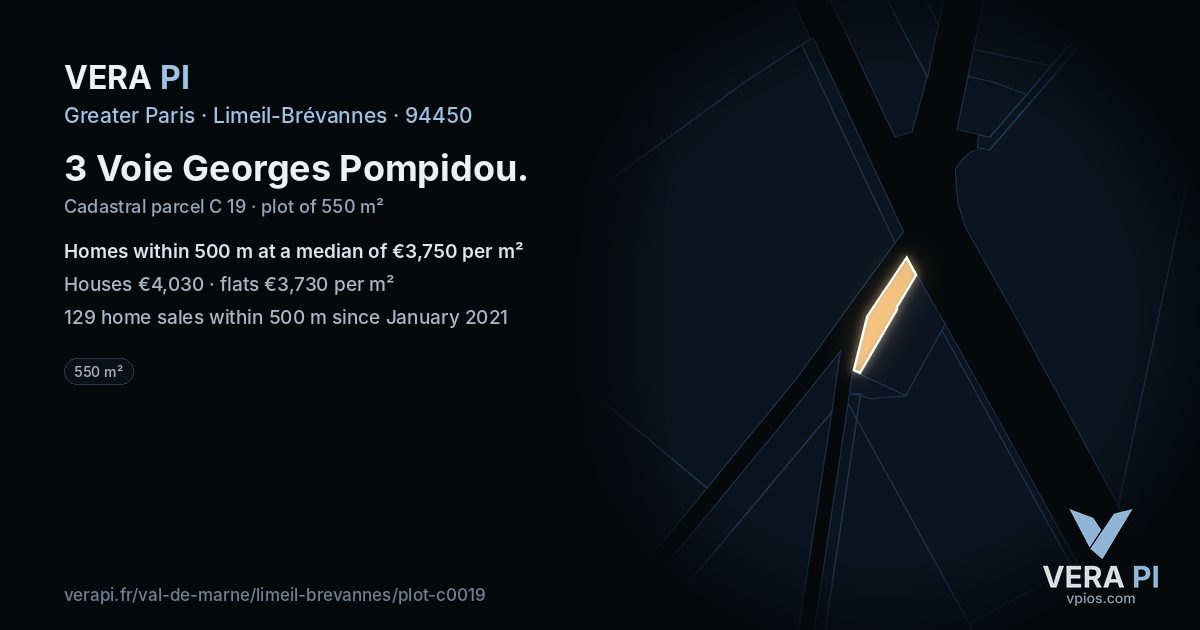 3 Voie Georges Pompidou, Limeil-Brévannes at night – the plot lit, the parcels around coloured by the prices near them
