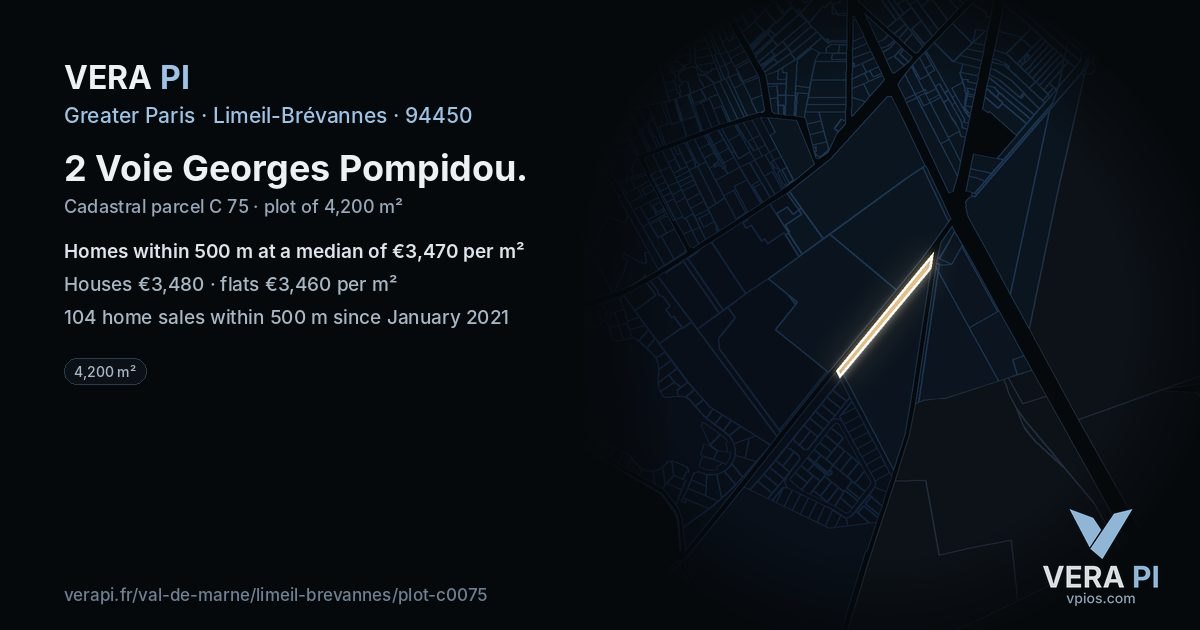 2 Voie Georges Pompidou, Limeil-Brévannes at night – the plot lit, the parcels around coloured by the prices near them