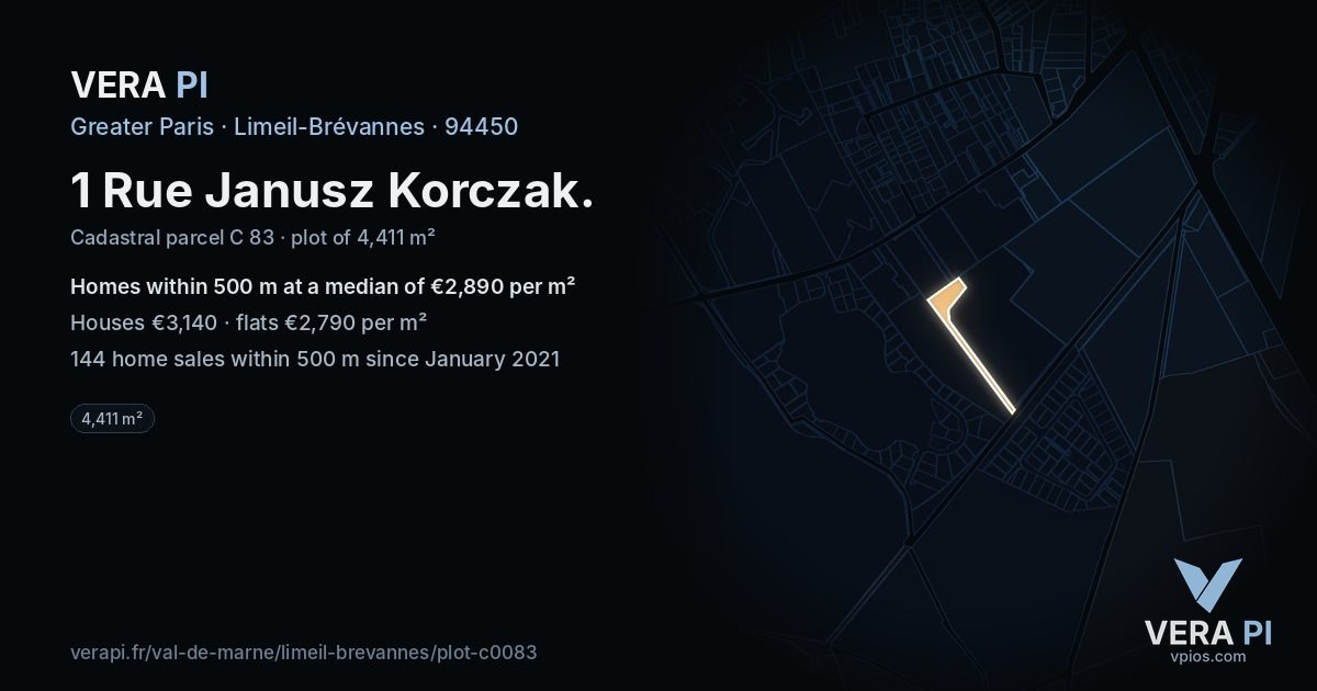 1 Rue Janusz Korczak, Limeil-Brévannes at night – the plot lit, the parcels around coloured by the prices near them