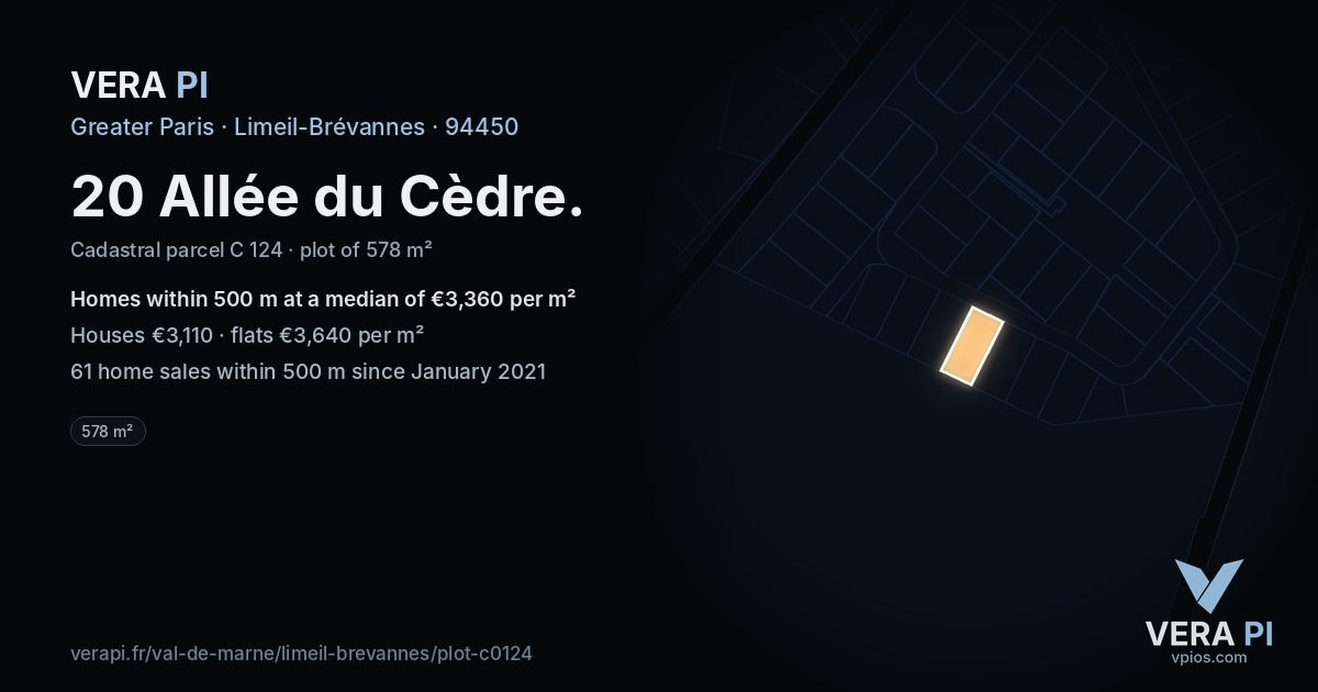 20 Allée du Cèdre, Limeil-Brévannes at night – the plot lit, the parcels around coloured by the prices near them