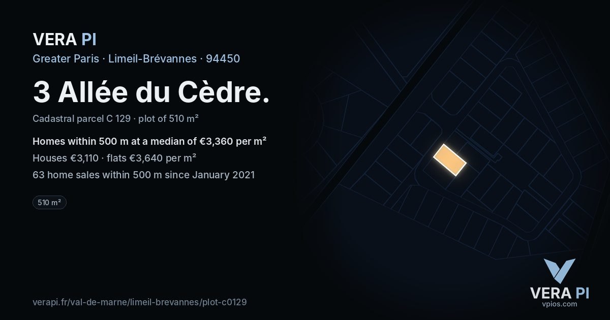 3 Allée du Cèdre, Limeil-Brévannes at night – the plot lit, the parcels around coloured by the prices near them