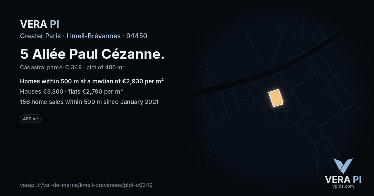 5 Allée Paul Cézanne, Limeil-Brévannes at night – the plot lit, the parcels around coloured by the prices near them