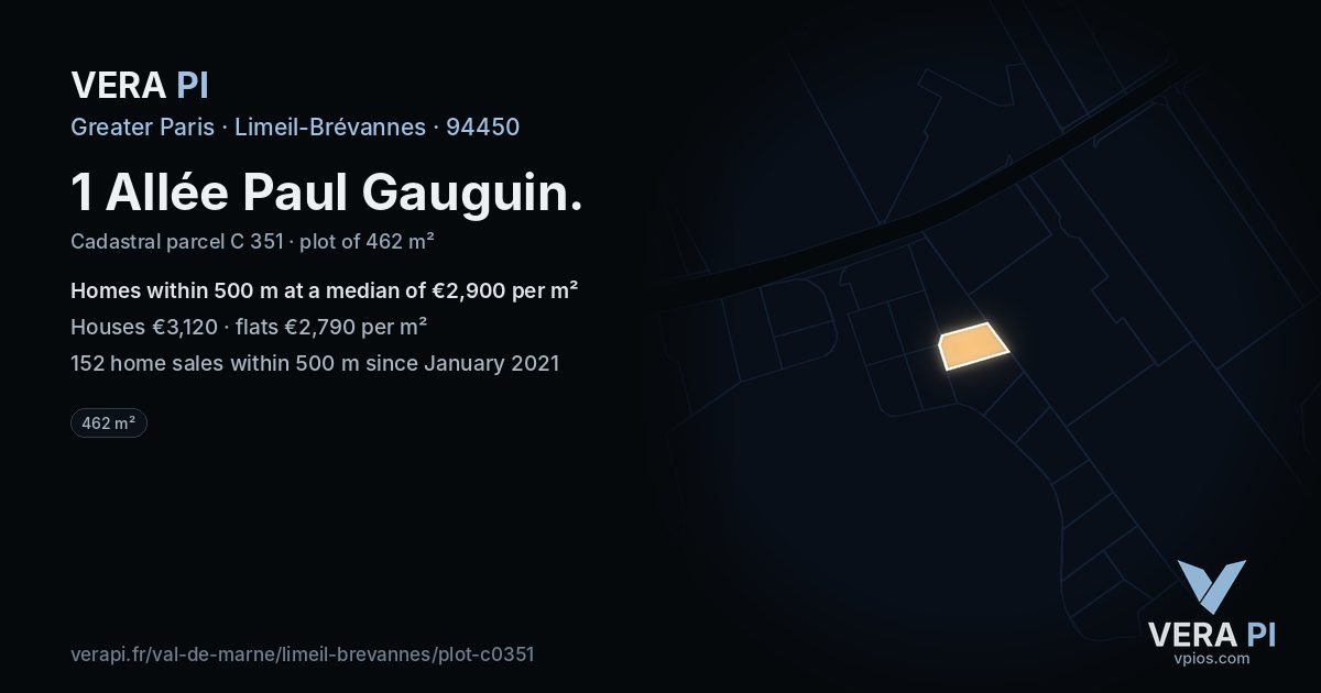 1 Allée Paul Gauguin, Limeil-Brévannes at night – the plot lit, the parcels around coloured by the prices near them
