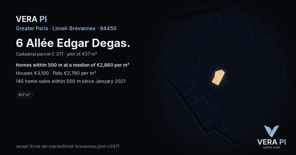 6 Allée Edgar Degas, Limeil-Brévannes at night – the plot lit, the parcels around coloured by the prices near them