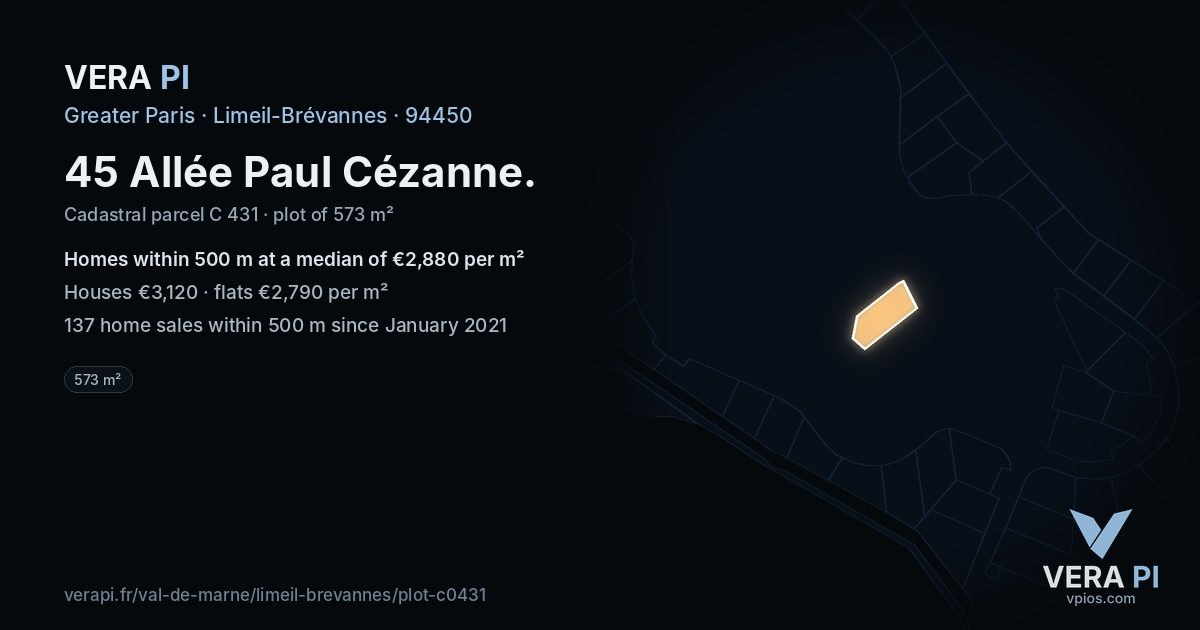 45 Allée Paul Cézanne, Limeil-Brévannes at night – the plot lit, the parcels around coloured by the prices near them