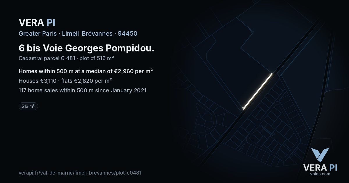 6 bis Voie Georges Pompidou, Limeil-Brévannes at night – the plot lit, the parcels around coloured by the prices near them