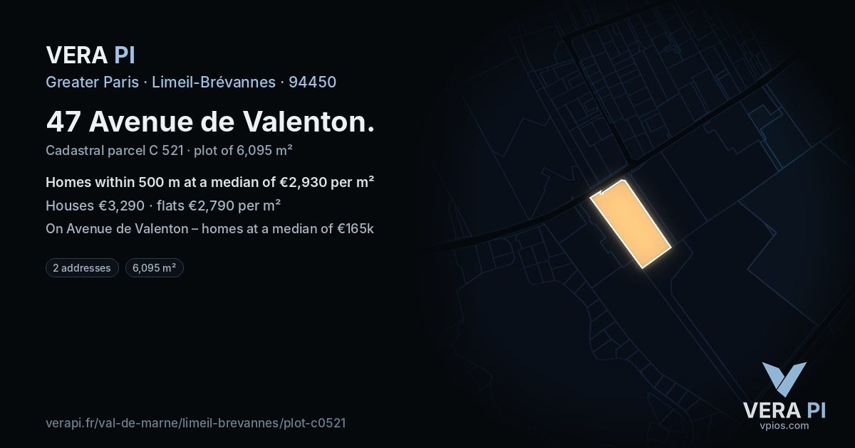 47 Avenue de Valenton, Limeil-Brévannes at night – the plot lit, the parcels around coloured by the prices near them