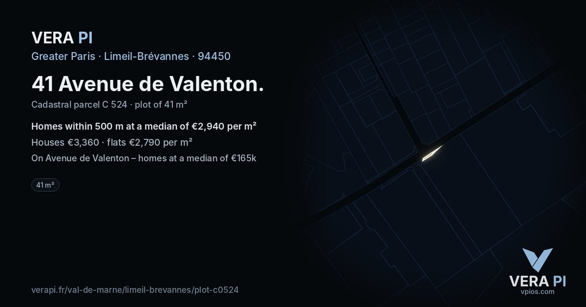 41 Avenue de Valenton, Limeil-Brévannes at night – the plot lit, the parcels around coloured by the prices near them