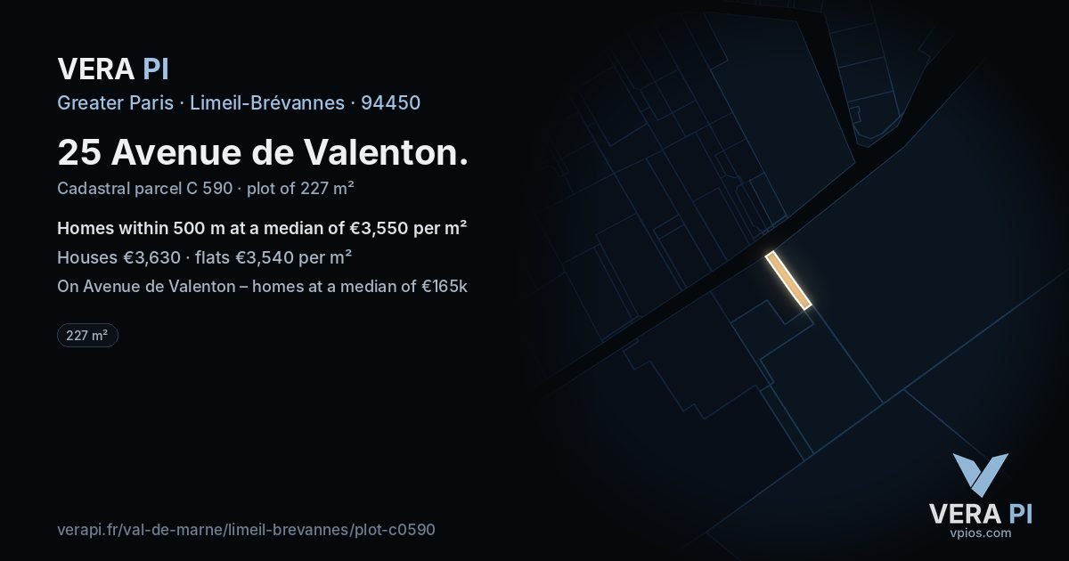 25 Avenue de Valenton, Limeil-Brévannes at night – the plot lit, the parcels around coloured by the prices near them