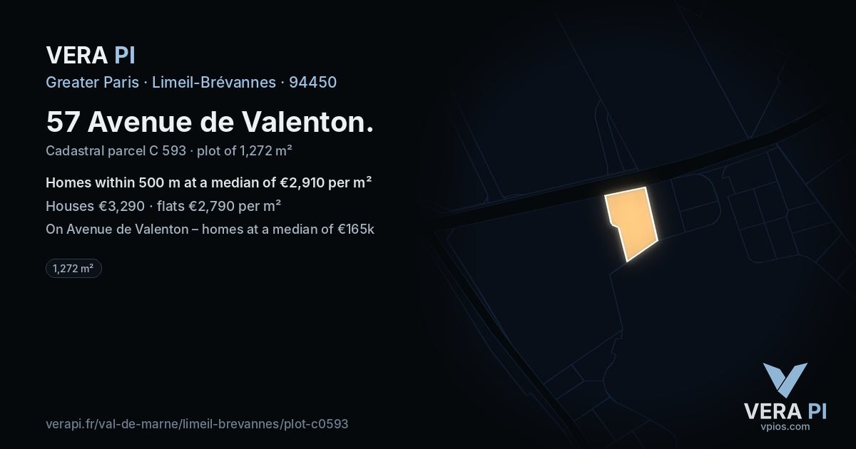 57 Avenue de Valenton, Limeil-Brévannes at night – the plot lit, the parcels around coloured by the prices near them