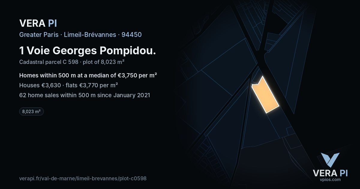 1 Voie Georges Pompidou, Limeil-Brévannes at night – the plot lit, the parcels around coloured by the prices near them