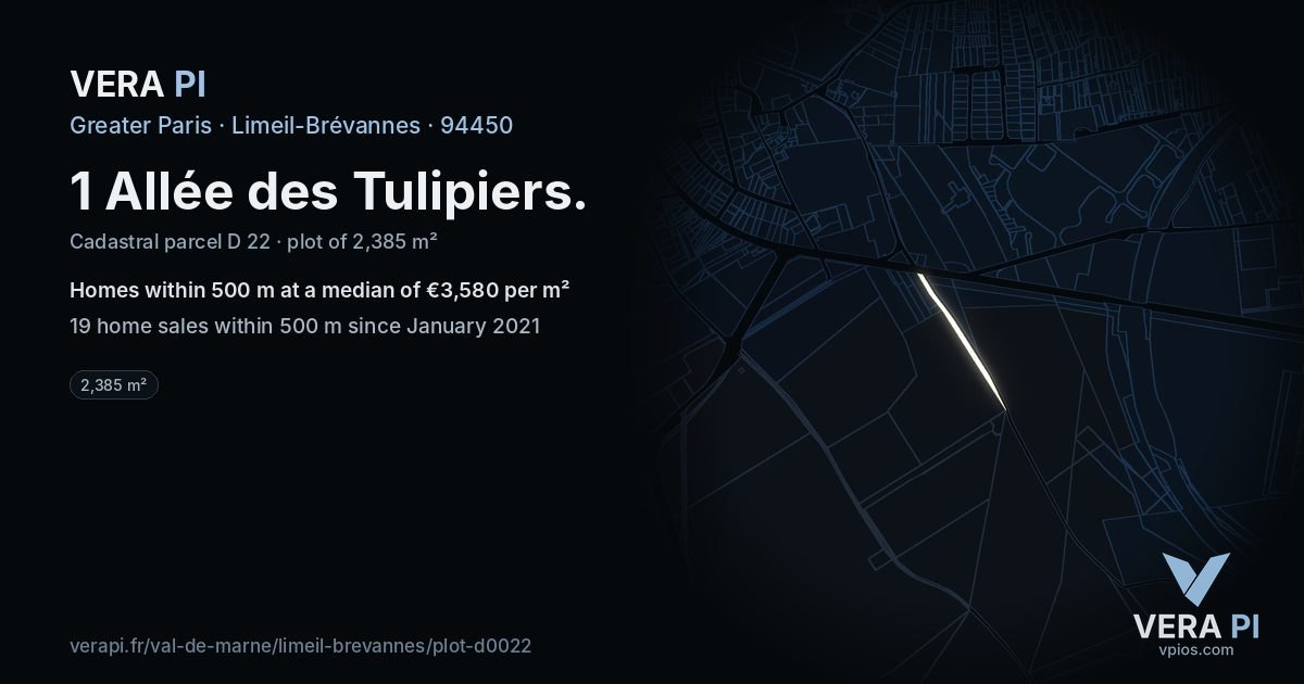 1 Allée des Tulipiers, Limeil-Brévannes at night – the plot lit, the parcels around coloured by the prices near them