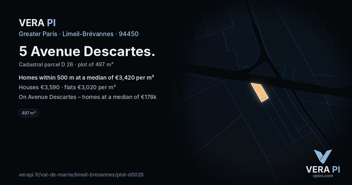 5 Avenue Descartes, Limeil-Brévannes at night – the plot lit, the parcels around coloured by the prices near them