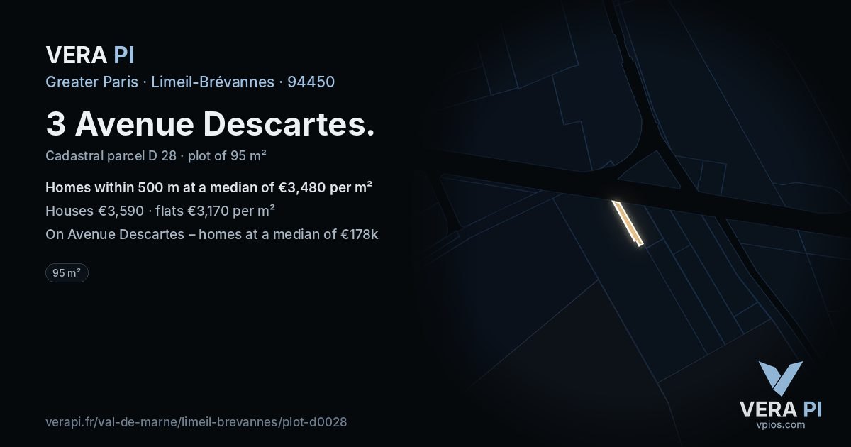 3 Avenue Descartes, Limeil-Brévannes at night – the plot lit, the parcels around coloured by the prices near them