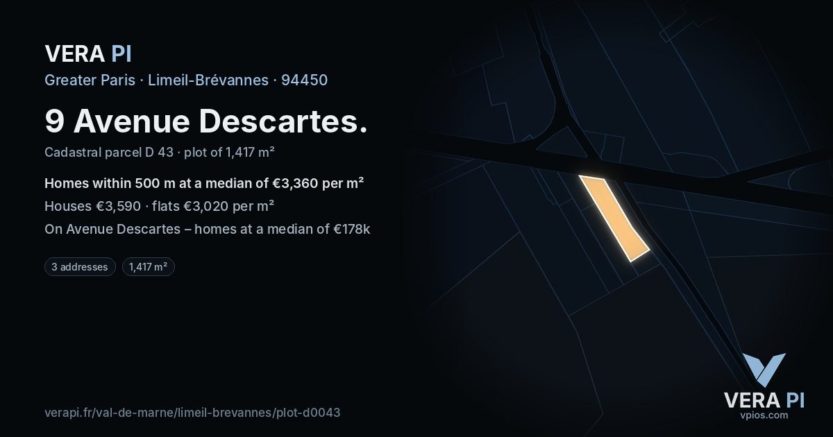 9 Avenue Descartes, Limeil-Brévannes at night – the plot lit, the parcels around coloured by the prices near them