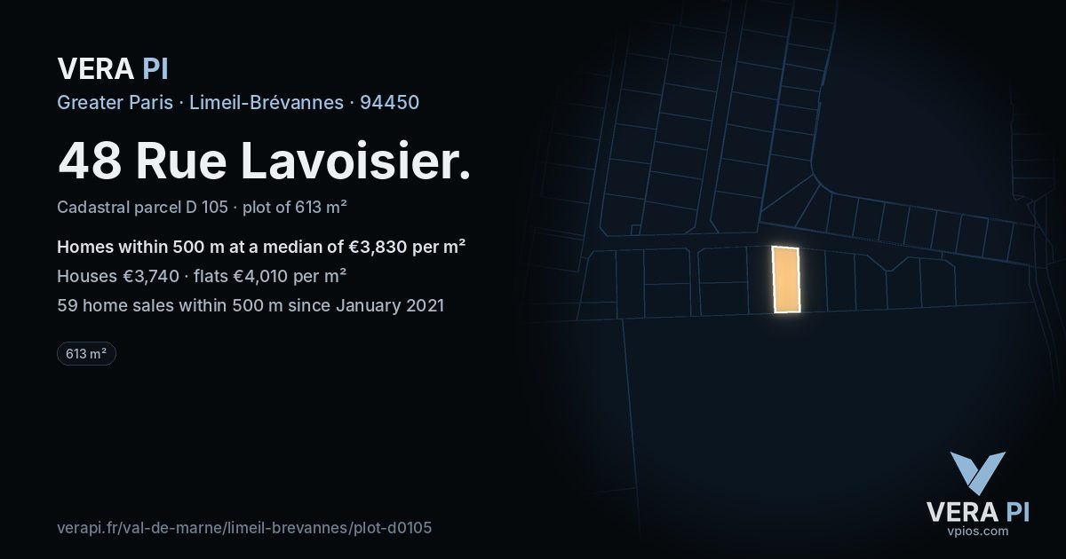48 Rue Lavoisier, Limeil-Brévannes at night – the plot lit, the parcels around coloured by the prices near them