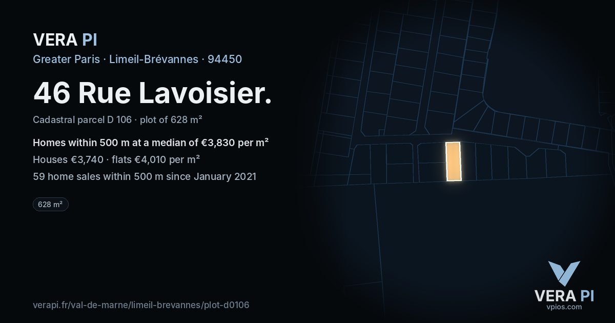 46 Rue Lavoisier, Limeil-Brévannes at night – the plot lit, the parcels around coloured by the prices near them