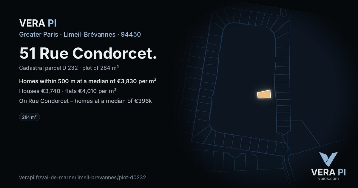 51 Rue Condorcet, Limeil-Brévannes at night – the plot lit, the parcels around coloured by the prices near them