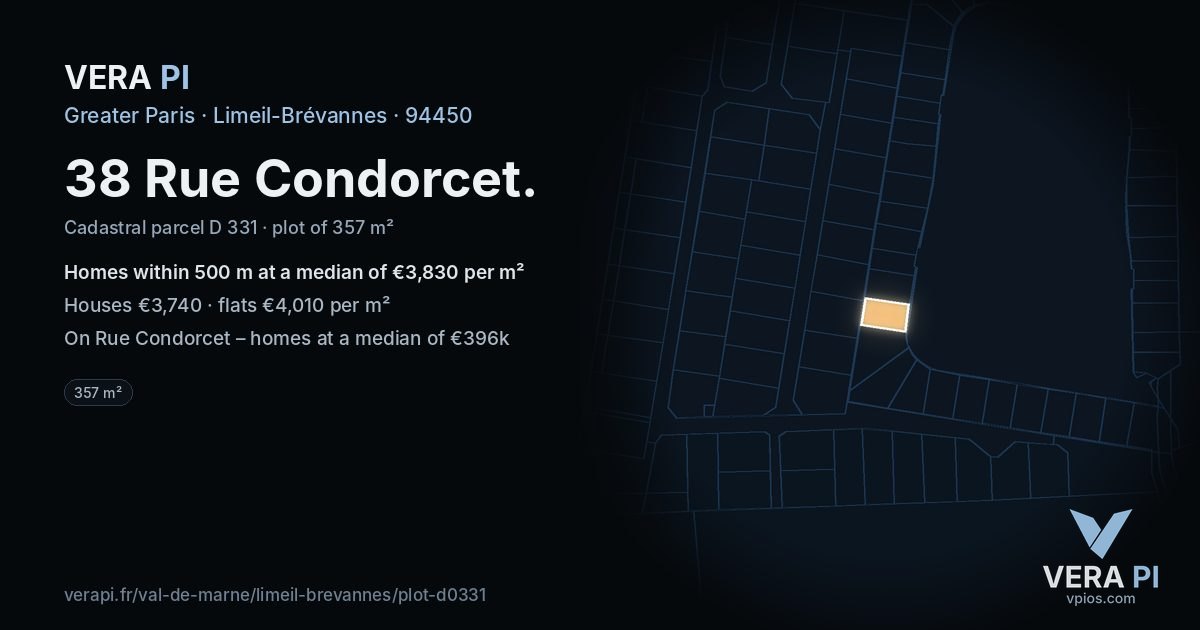 38 Rue Condorcet, Limeil-Brévannes at night – the plot lit, the parcels around coloured by the prices near them