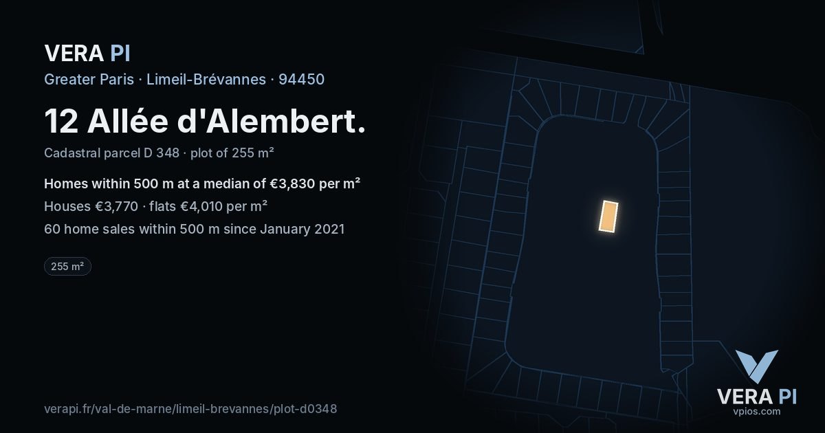 12 Allée d'Alembert, Limeil-Brévannes at night – the plot lit, the parcels around coloured by the prices near them