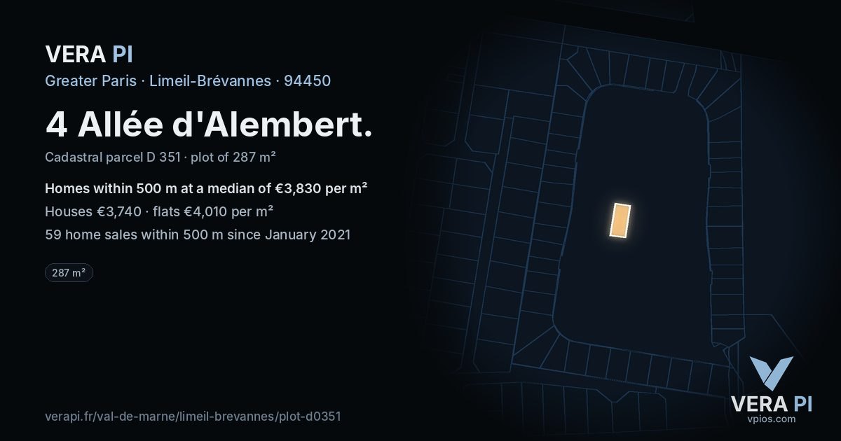 4 Allée d'Alembert, Limeil-Brévannes at night – the plot lit, the parcels around coloured by the prices near them