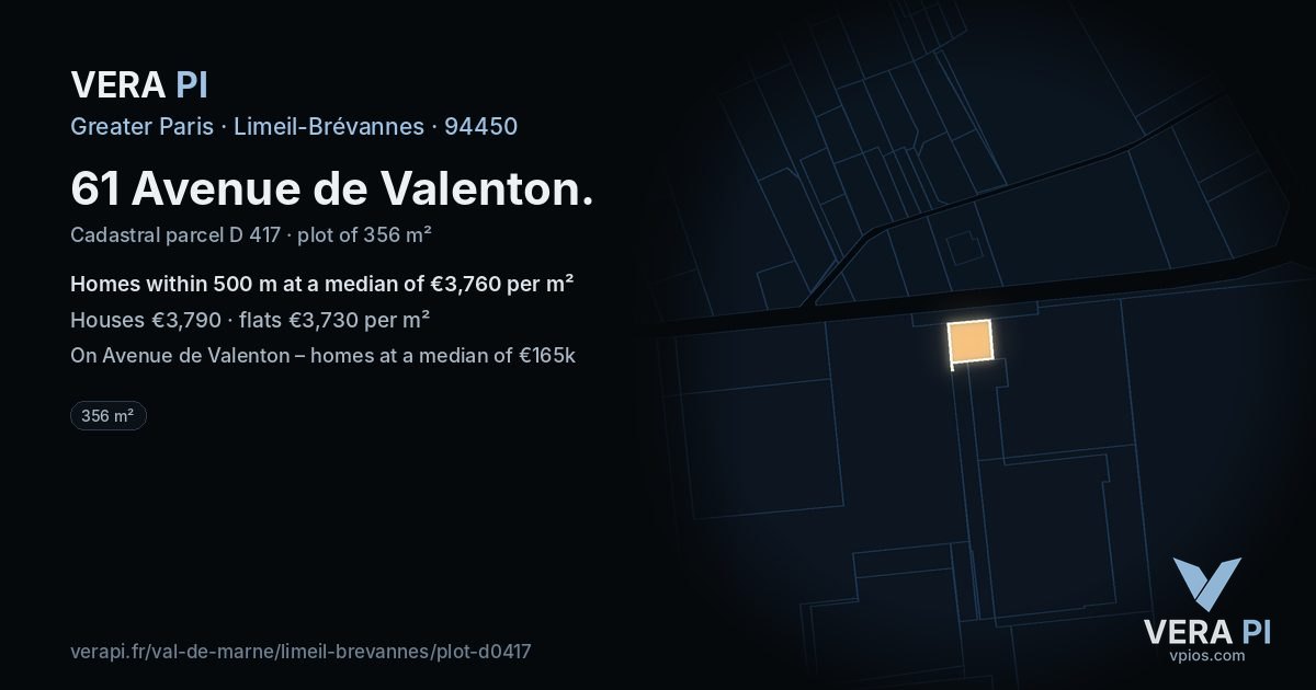 61 Avenue de Valenton, Limeil-Brévannes at night – the plot lit, the parcels around coloured by the prices near them