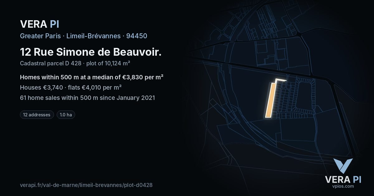 12 Rue Simone de Beauvoir, Limeil-Brévannes at night – the plot lit, the parcels around coloured by the prices near them