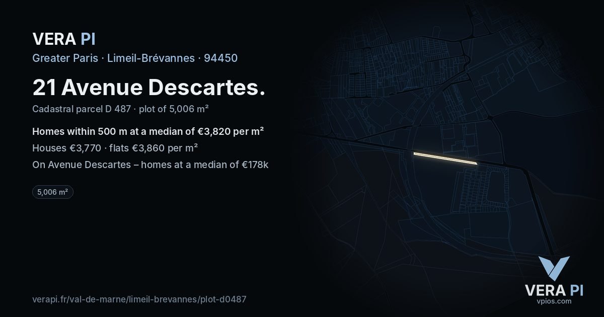 21 Avenue Descartes, Limeil-Brévannes at night – the plot lit, the parcels around coloured by the prices near them
