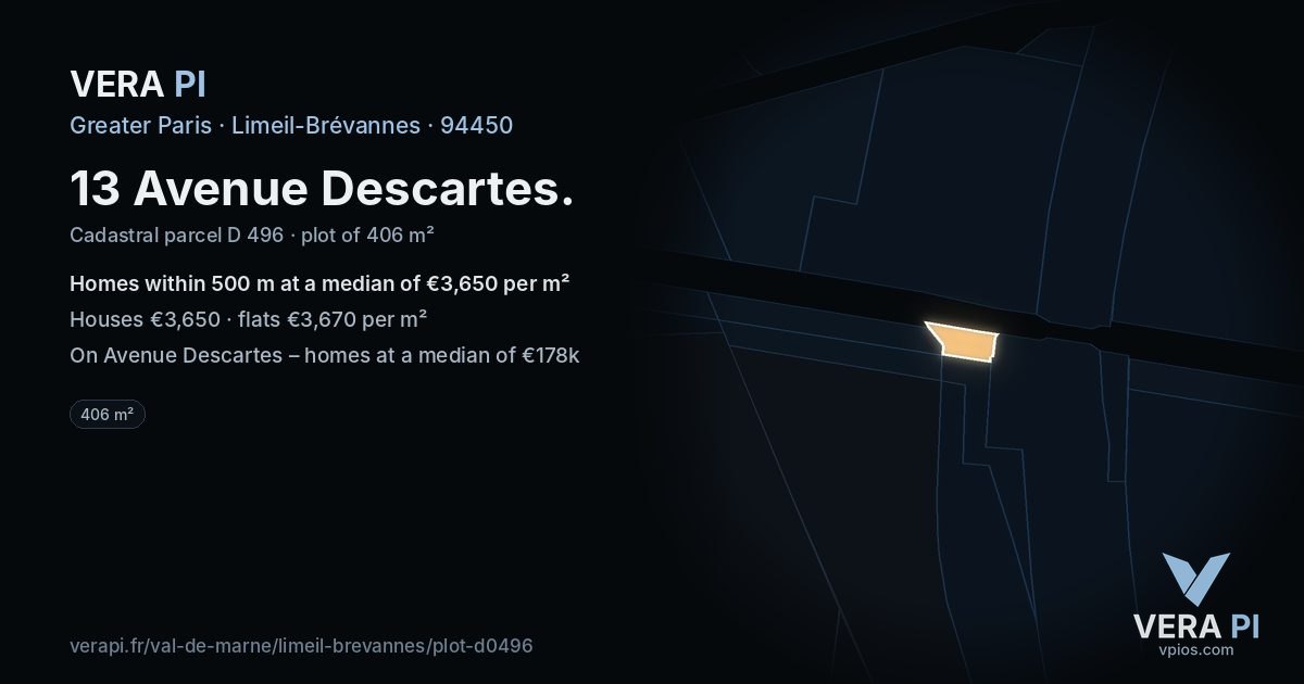 13 Avenue Descartes, Limeil-Brévannes at night – the plot lit, the parcels around coloured by the prices near them