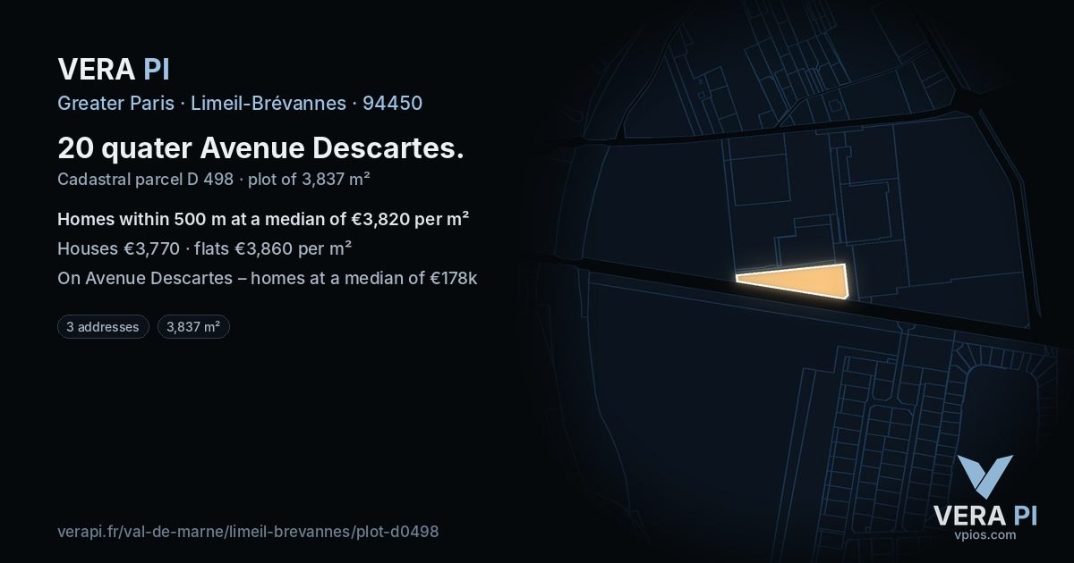 20 quater Avenue Descartes, Limeil-Brévannes at night – the plot lit, the parcels around coloured by the prices near them