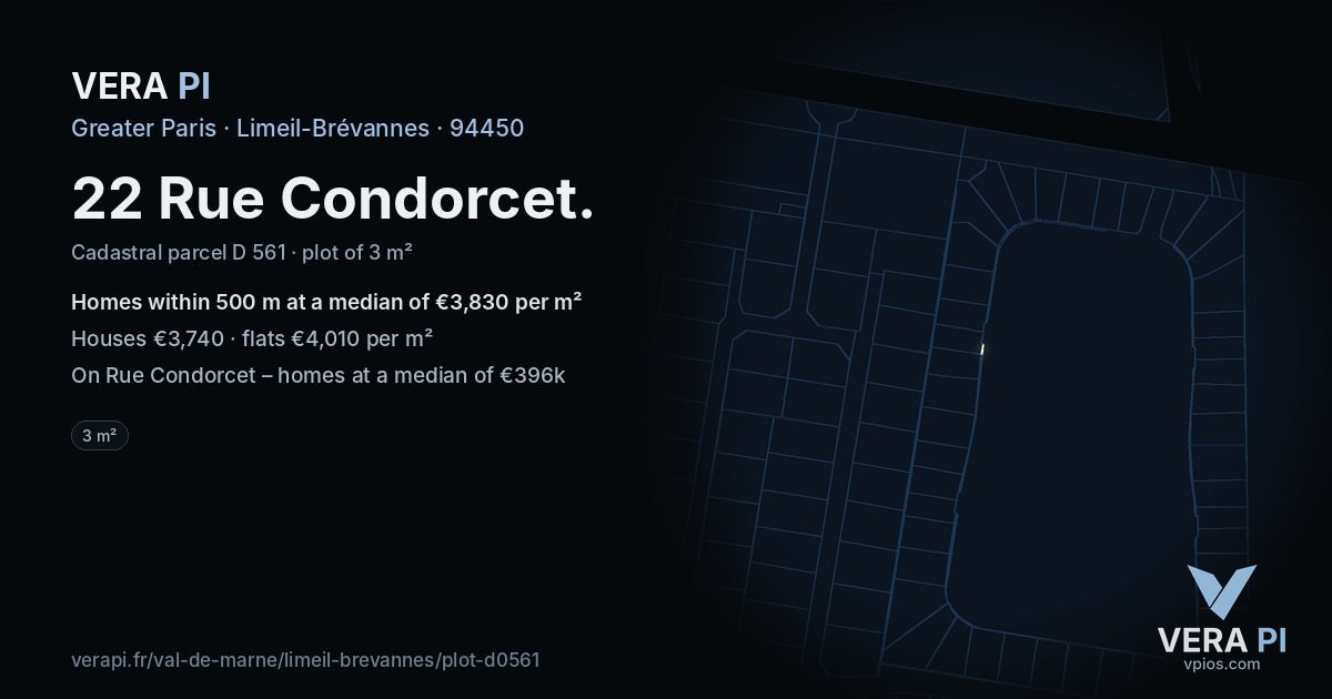 22 Rue Condorcet, Limeil-Brévannes at night – the plot lit, the parcels around coloured by the prices near them