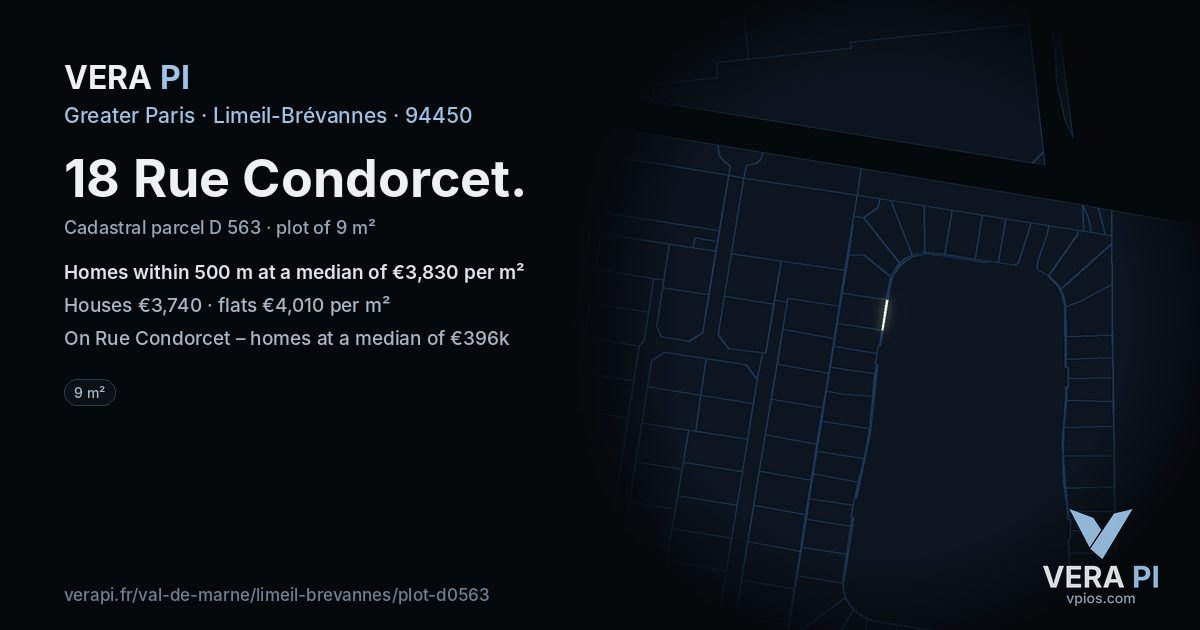 18 Rue Condorcet, Limeil-Brévannes at night – the plot lit, the parcels around coloured by the prices near them