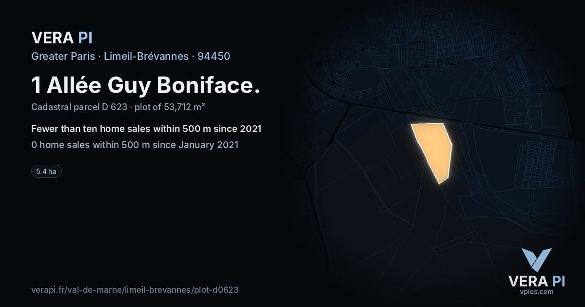 1 Allée Guy Boniface, Limeil-Brévannes at night – the plot lit, the parcels around coloured by the prices near them