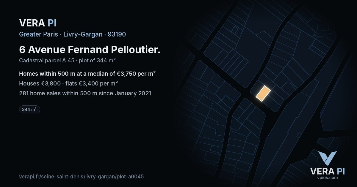 6 Avenue Fernand Pelloutier, Livry-Gargan at night – the plot lit, the parcels around coloured by the prices near them