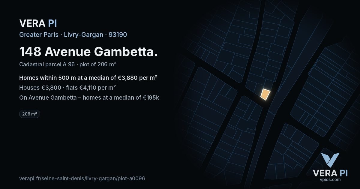 148 Avenue Gambetta, Livry-Gargan at night – the plot lit, the parcels around coloured by the prices near them