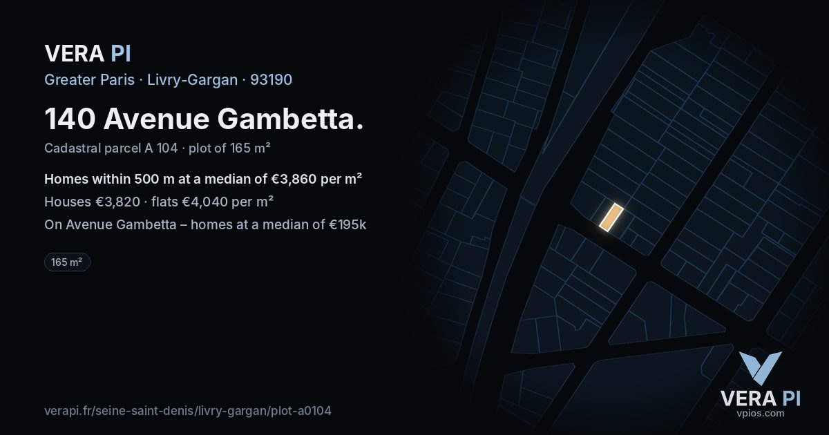 140 Avenue Gambetta, Livry-Gargan at night – the plot lit, the parcels around coloured by the prices near them