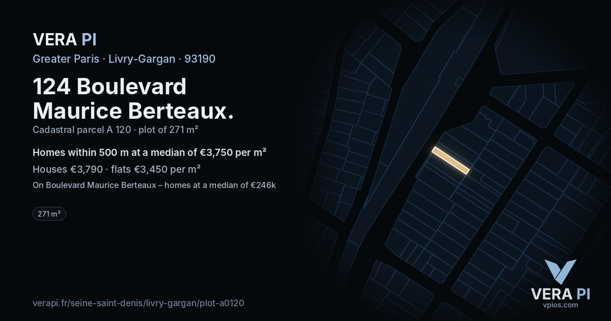 124 Boulevard Maurice Berteaux, Livry-Gargan at night – the plot lit, the parcels around coloured by the prices near them