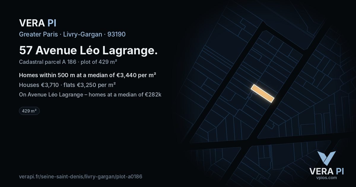 57 Avenue Léo Lagrange, Livry-Gargan at night – the plot lit, the parcels around coloured by the prices near them