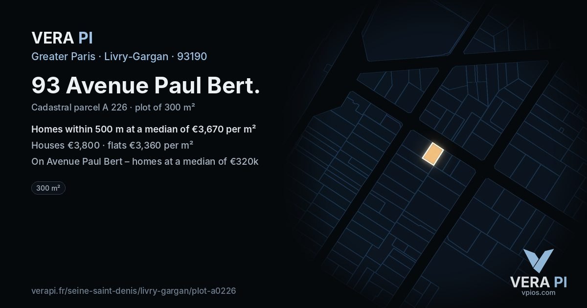 93 Avenue Paul Bert, Livry-Gargan at night – the plot lit, the parcels around coloured by the prices near them