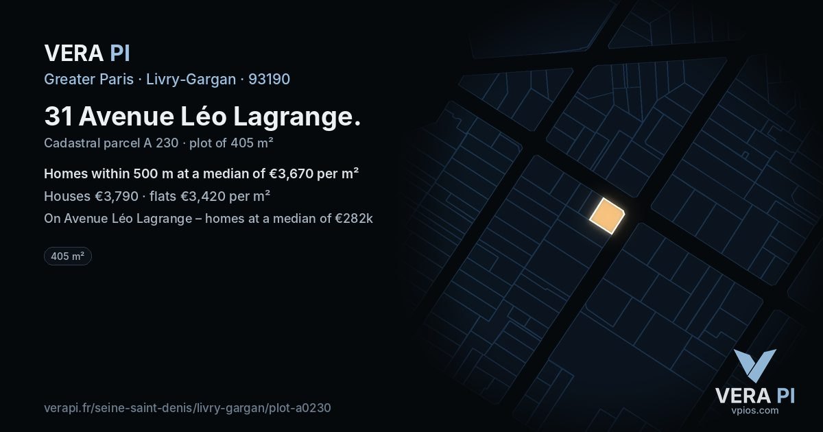 31 Avenue Léo Lagrange, Livry-Gargan at night – the plot lit, the parcels around coloured by the prices near them